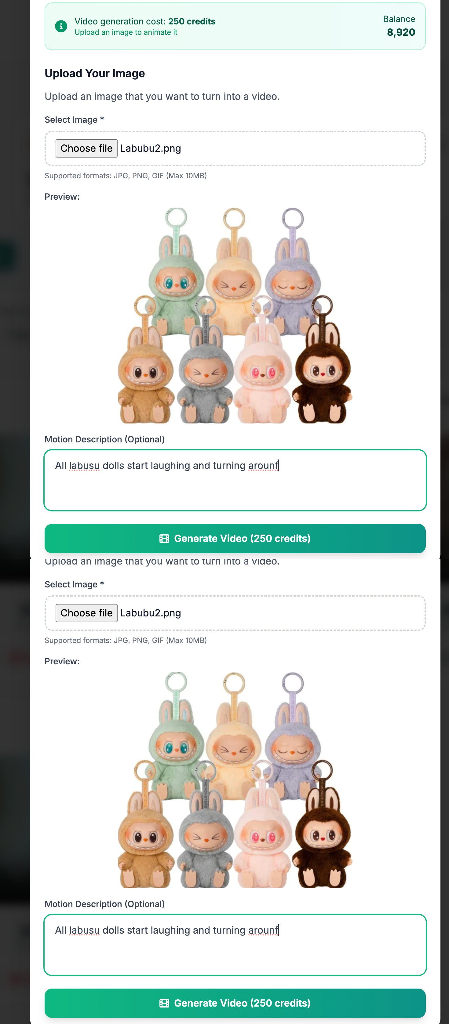 AI Video Creation Interface